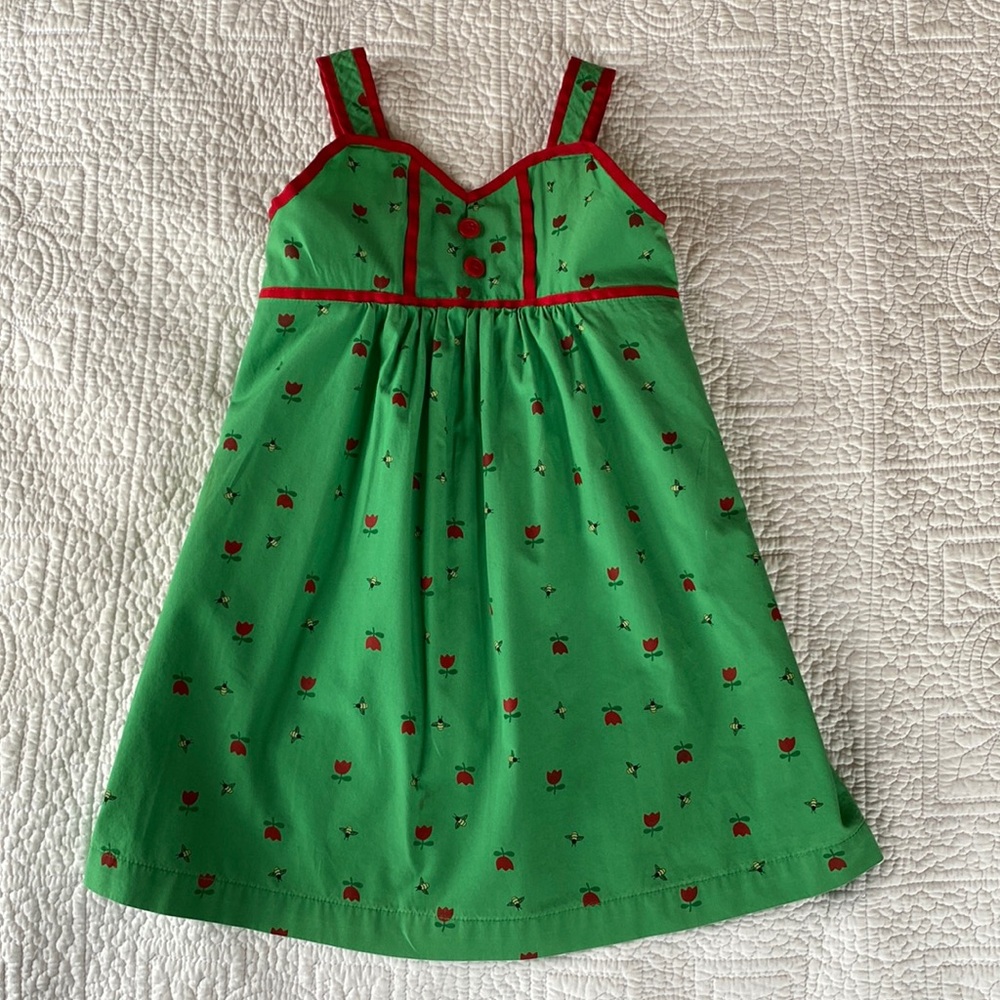 Hanna Andersson Green Floral & Bee Print Sun Dress, Size 4T